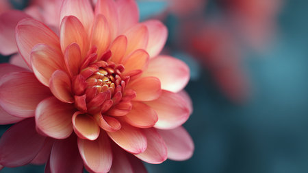 Graceful dahlia bloom with delicate peach and pink gradient petals.の素材