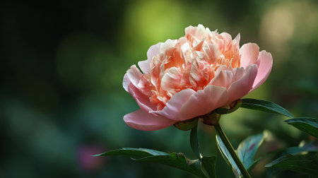 Ethereal Pink Peony Bloom Against a Lush Green Backdropの素材