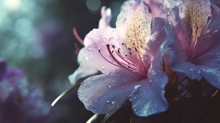 Dew-Kissed Rhododendron Bloom: A Serene Floral Portrait in Soft Lightの素材