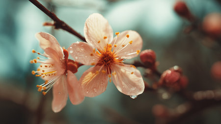 Spring Blossom Beauty: Delicate Pink Petals with Dew Dropsの素材
