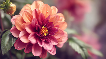 Vibrant Dahlia Bloom Showcasing Delicate Petals and Warm Autumnal Tonesの素材