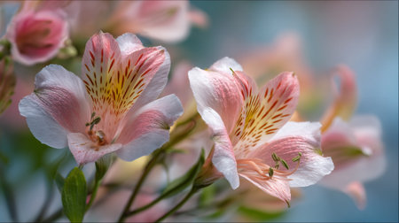 Delicate Pink Alstroemeria Flowers in Soft Focus Backgroundの素材