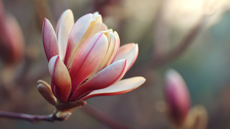 Delicate Magnolia Blossom Bathed in Warm Sunlightの素材