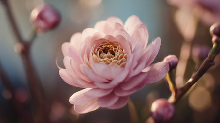 Elegant Light Pink Blossoms with Delicate Petals in Soft Lightingの素材