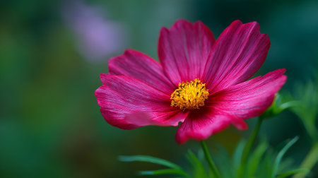 Radiant Pink Cosmos Flower against a Dreamy Green Backdropの素材