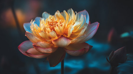 Golden Lotus Flower in Soft Light with Dark Backgroundの素材