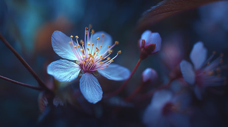 Captivating Plum Blossom Display with Artistic Flair in Deep Blue Tonesの素材