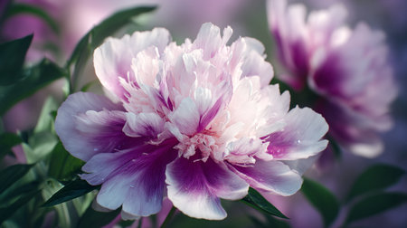 Gorgeous Two-Tone Peony Bloom Shimmers in the Sunlightの素材