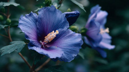 Moody Blue Hibiscus Flower with Delicate Petals and Stamenの素材