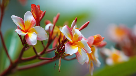 Vibrant Plumeria Blooms: A Colorful Floral Delight in Springの素材
