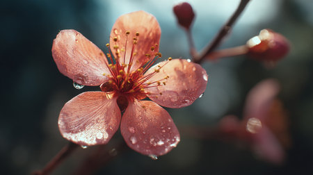 Dew Kissed Blossom: A macro of a pink flower in bloomの素材