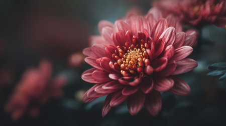 Elegant Pink Chrysanthemum with Delicate Petals and Golden Centerの素材