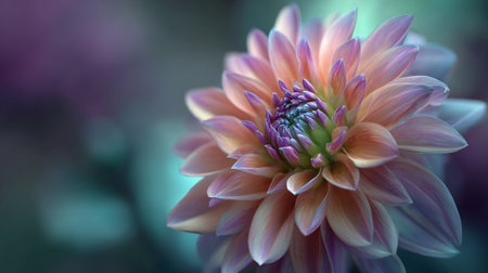 Dreamy Dahlia Bloom Displaying Delicate Petals in Soft Lightの素材