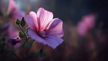 Radiant Purple Flower in the Golden Hour Sunlightの素材