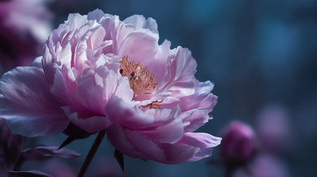 Ethereal pink peony blossom with soft petals and delicate detailsの素材