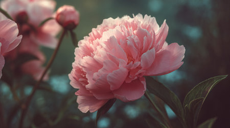 Dreamy Pink Peony Bloom in Gentle Lightの素材