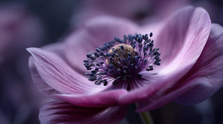 Ethereal purple anemone flower in elegant macro photography, captivating beautyの素材