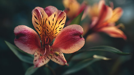 Alstroemeria Bloom with Dew Drops, Elegant and Vibrantの素材