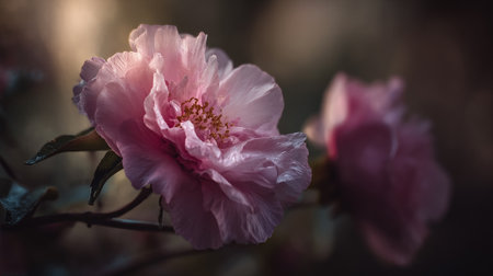 Delicate Pink Camellia Blossoms in Soft Light, Evoking Serenityの素材