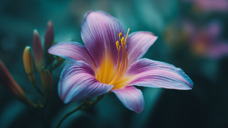 Captivating Purple Lily with Yellow Center in Natural Lightingの素材