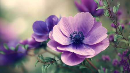 Dreamy Purple Anemones in Soft Focus Floral Arrangementの素材