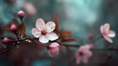 Delicate Pink Cherry Blossoms in Soft Focus Springtime Lightの素材