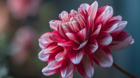 Striking Red and White Dahlia Flower Blossom in Vibrant Detailの素材