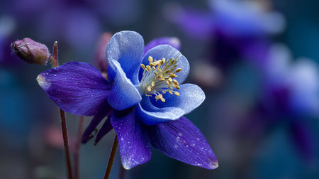 Captivating Blue Columbine Flower Showing Delicate Petals and Structuresの素材