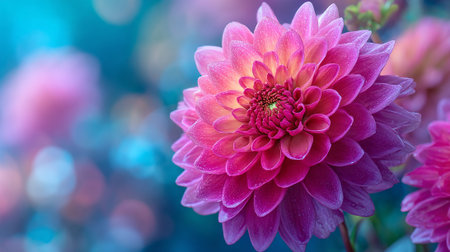 Radiant Pink Dahlia Blooms Against a Bokeh Backgroundの素材