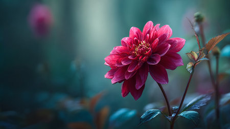 Radiant Magenta Dahlia Bloom Against a Serene Teal Backgroundの素材