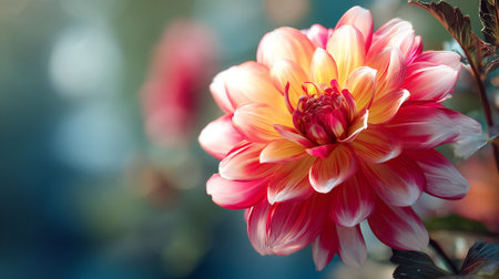 Vibrant Dahlia Bloom Radiates Beauty in Soft Natural Lightの素材