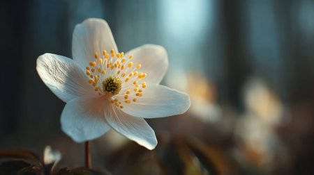 Gentle beauty: A delicate wood anemone in soft lightの素材