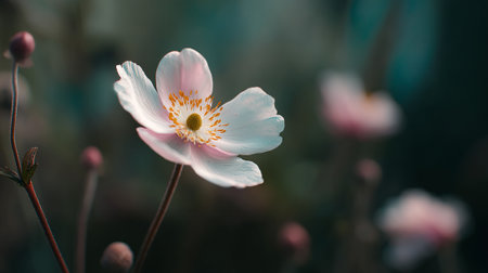 Delicate Pale Pink Anemone Flower in Gentle Soft Lightの素材