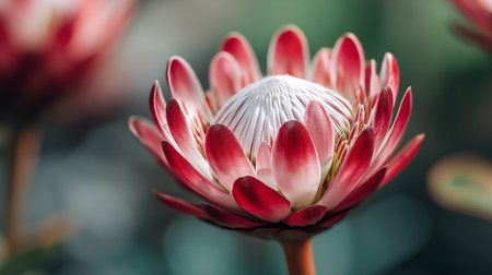Elegant Protea Flower Displaying Its Stunning Red and White Petalsの素材