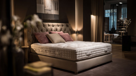 Sumptuous Comfort: An Elegant Bed with Luxurious Pillows in a Modern Bedroomの素材