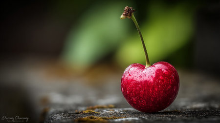 Luscious Cherry Still Life: A Vibrant Study in Red and Greenの素材