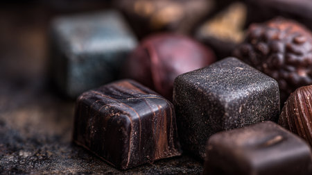 Indulgent assortment of delicious chocolates tempting the taste buds with rich flavors.の素材