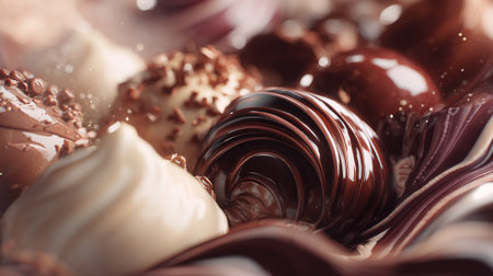 Indulgent chocolate confection assortment with diverse textures for sophisticated palettesの素材