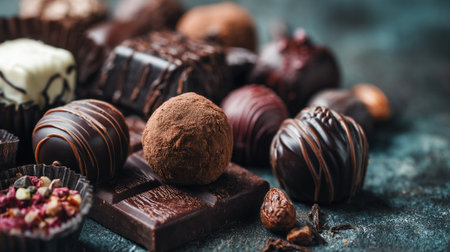 Decadent assortment of gourmet dark candies and truffles, perfect for special occasionsの素材