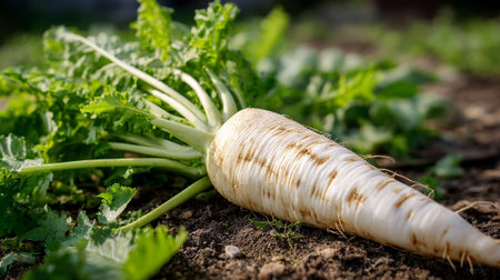Freshly Harvested Parsnip: A Natural Delight from the Garden Soilの素材