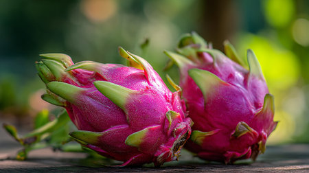 Exotic Dragon Fruit Duo: A Vibrant Still Life in Natural Lightの素材