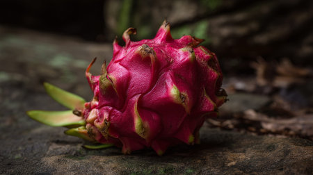 Exotic Dragon Fruit Still Life on Dark Rustic Background Textureの素材