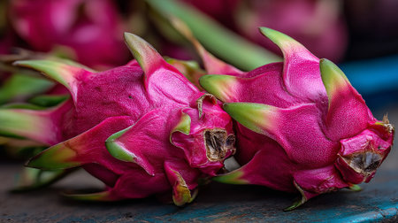 Exotic dragon fruit still life showcasing vibrant colors and textures up close.の素材