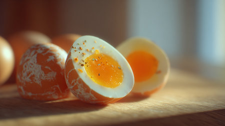 Beautifully Plated Hard Boiled Eggs with Light Crack Pattern and Delicious Spicesの素材
