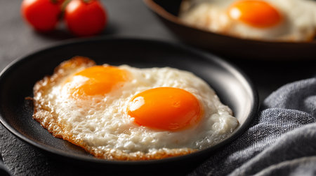 Sunny Side Up Eggs in a Cast Iron Pan for Breakfastの素材