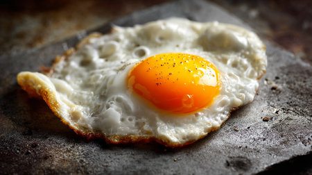 Delicious Fried Egg with a Bright Yolk Sprinkled with Pepperの素材