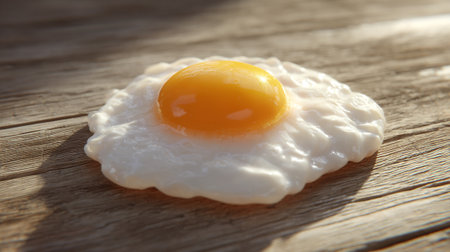Sunny-Side Up Egg Breakfast On Wooden Surface, Ready To Eat Deliciously.の素材