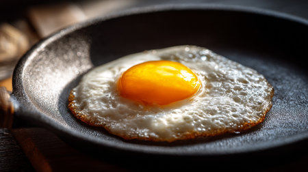 Sunny Side Up Egg Breakfast Cooking on Cast Iron Pan For Foodの素材