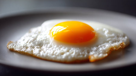 Delicious Fried Egg with Bright Yolk Served on a White Plateの素材