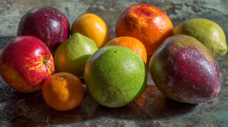 Fruits on a rustic metal table. Selective focus.の素材